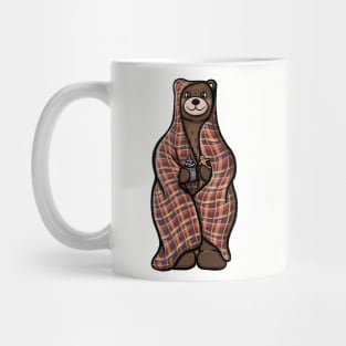 Brown Bear in a Blanket with Hot Cocoa and Gingerbread Mug